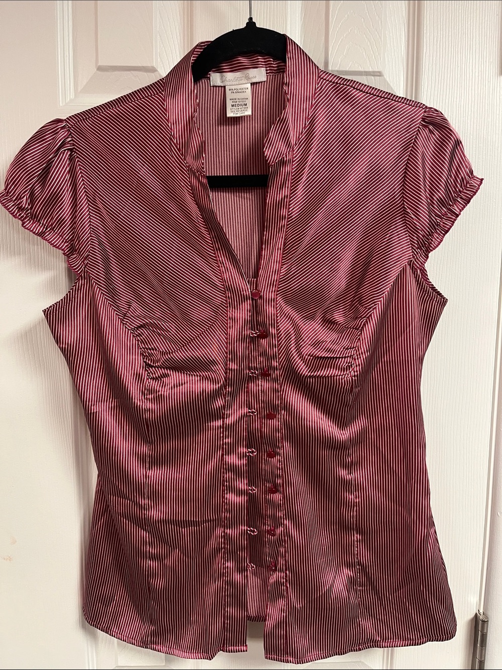 Charlotte Russe Pink Striped Satin Button-Front Blouse